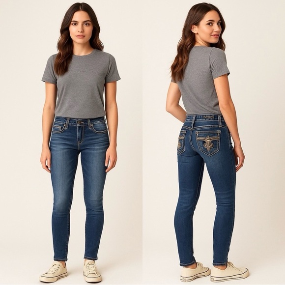 ROCK REVIVAL 💎 Isella Low Rise Skinny Jeans Size 27 Crystal Pocket ✨👖 - Picture 14 of 14